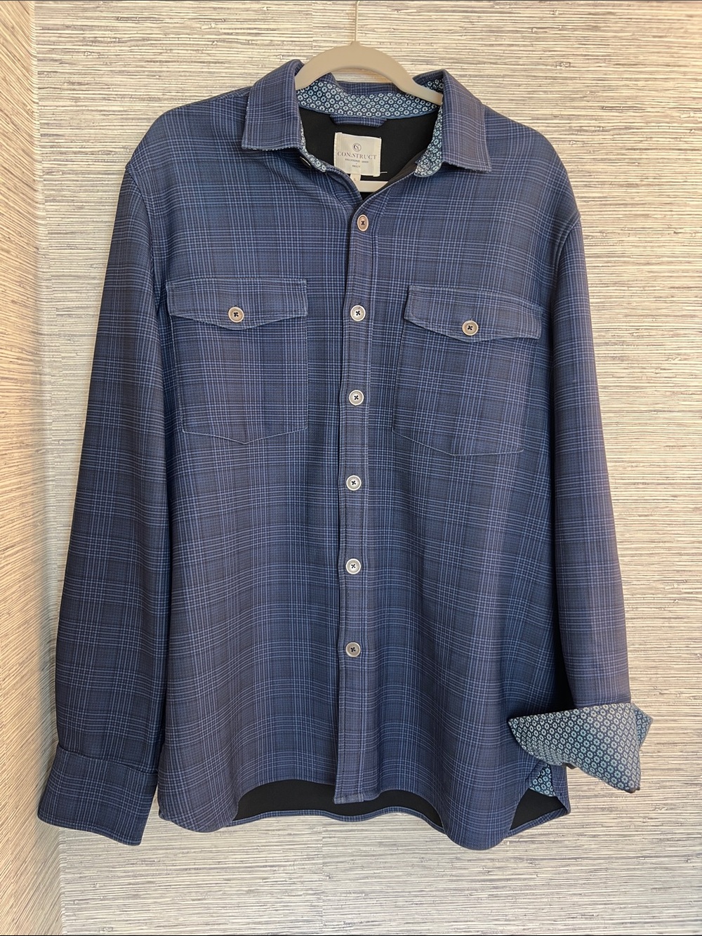 Men's Navy Plaid Button-Down Shirt with Contrast Cuff